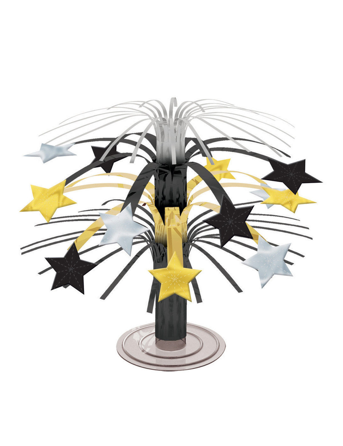 Centro de mesa estrelas para festa preto, dourado e prateado