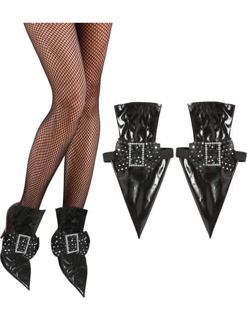 Sobre sapatos de bruxa para mulher pretos envernizados com fivelas prateadas