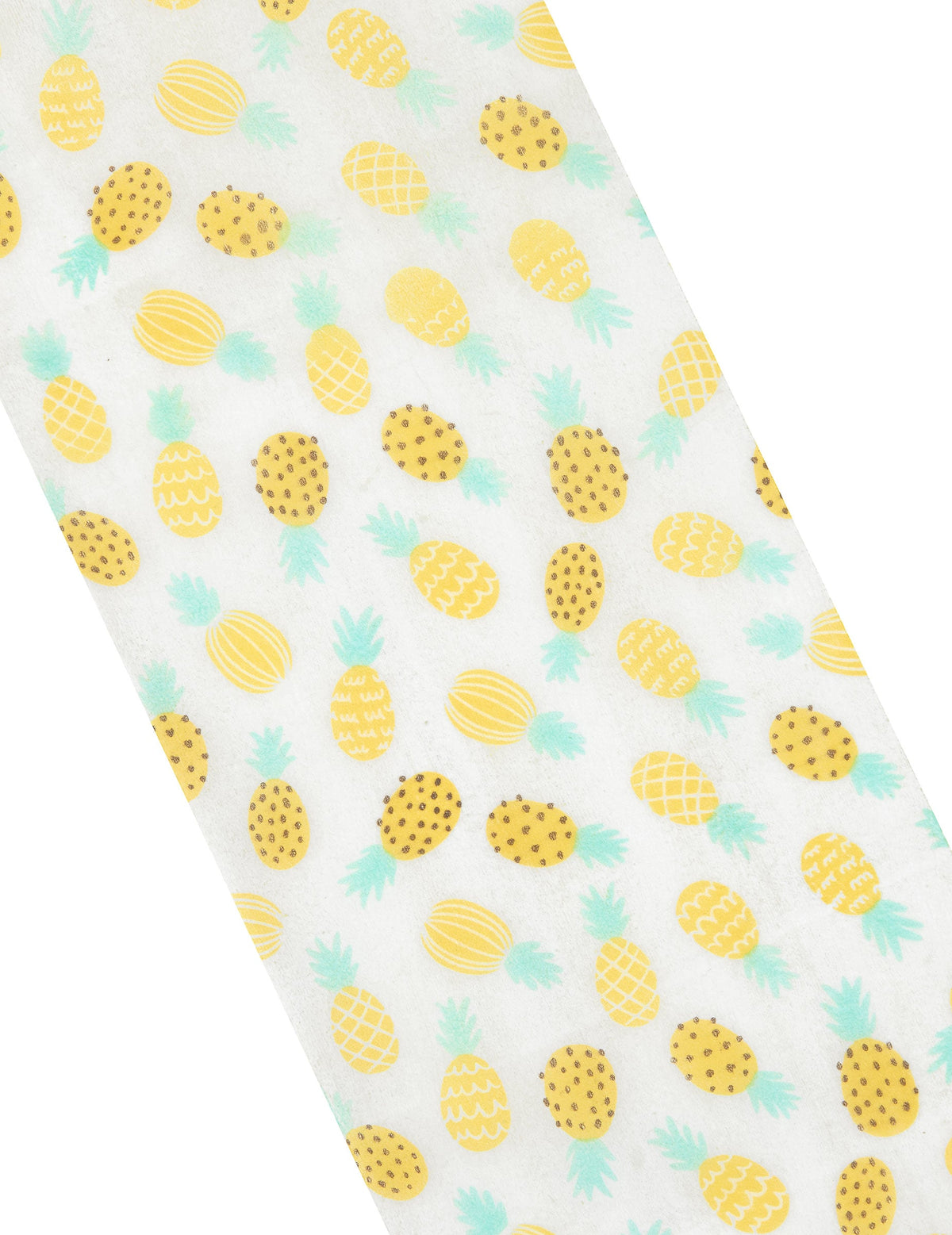 Grande aproximação dos motivos do caminho de mesa não tecido ananás branco e amarelo