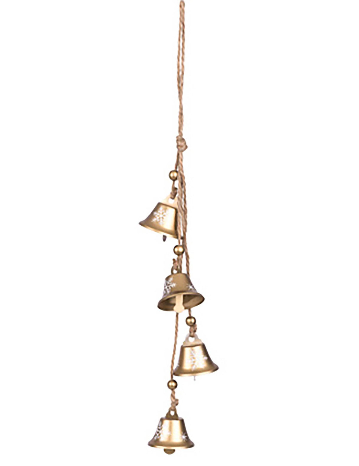 Suspensão de sininhos com flocos brancos para decoração dourado