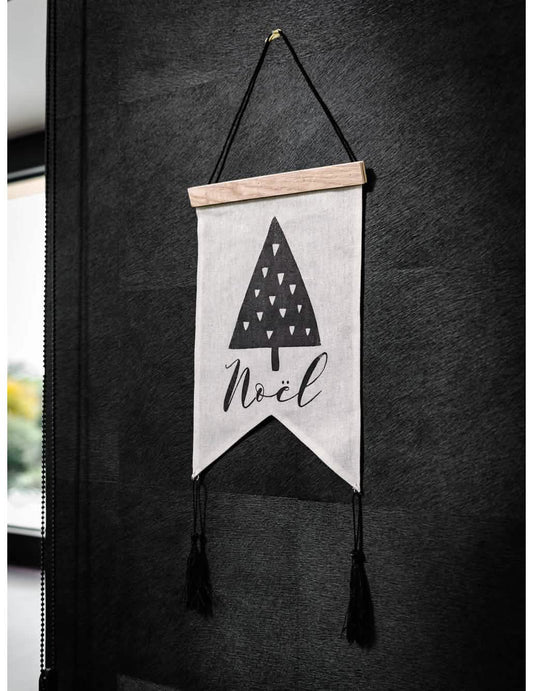 Vue de profil de la tenture en lin noël graphique