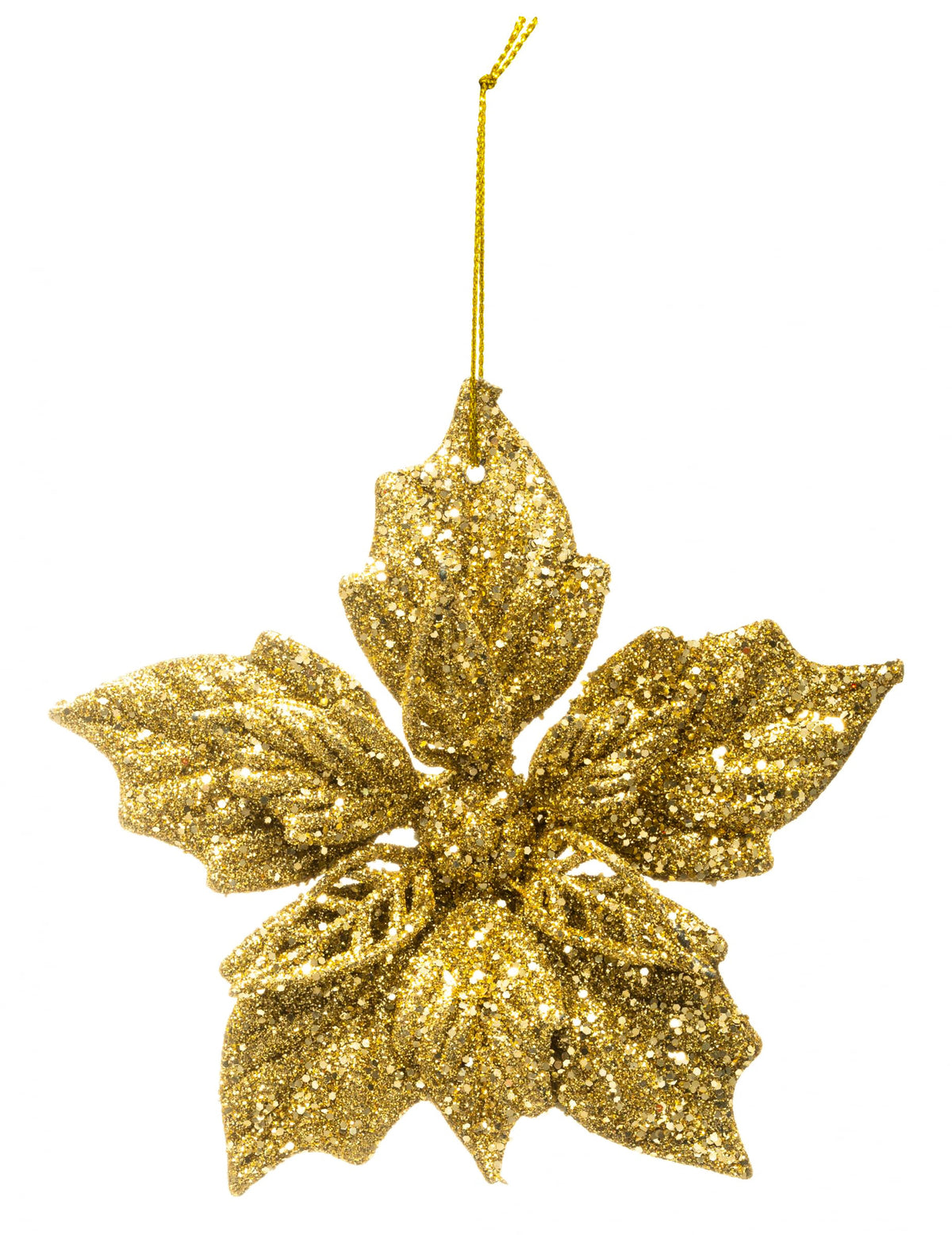 Suspension poinsettia de Noël pour sapin dorée à paillettes