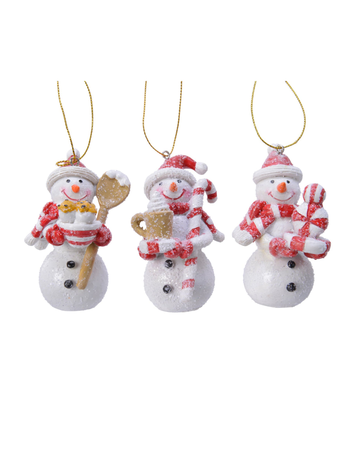 Suspension bonhomme de neige pour sapin blanc et rouge avec gourmandises