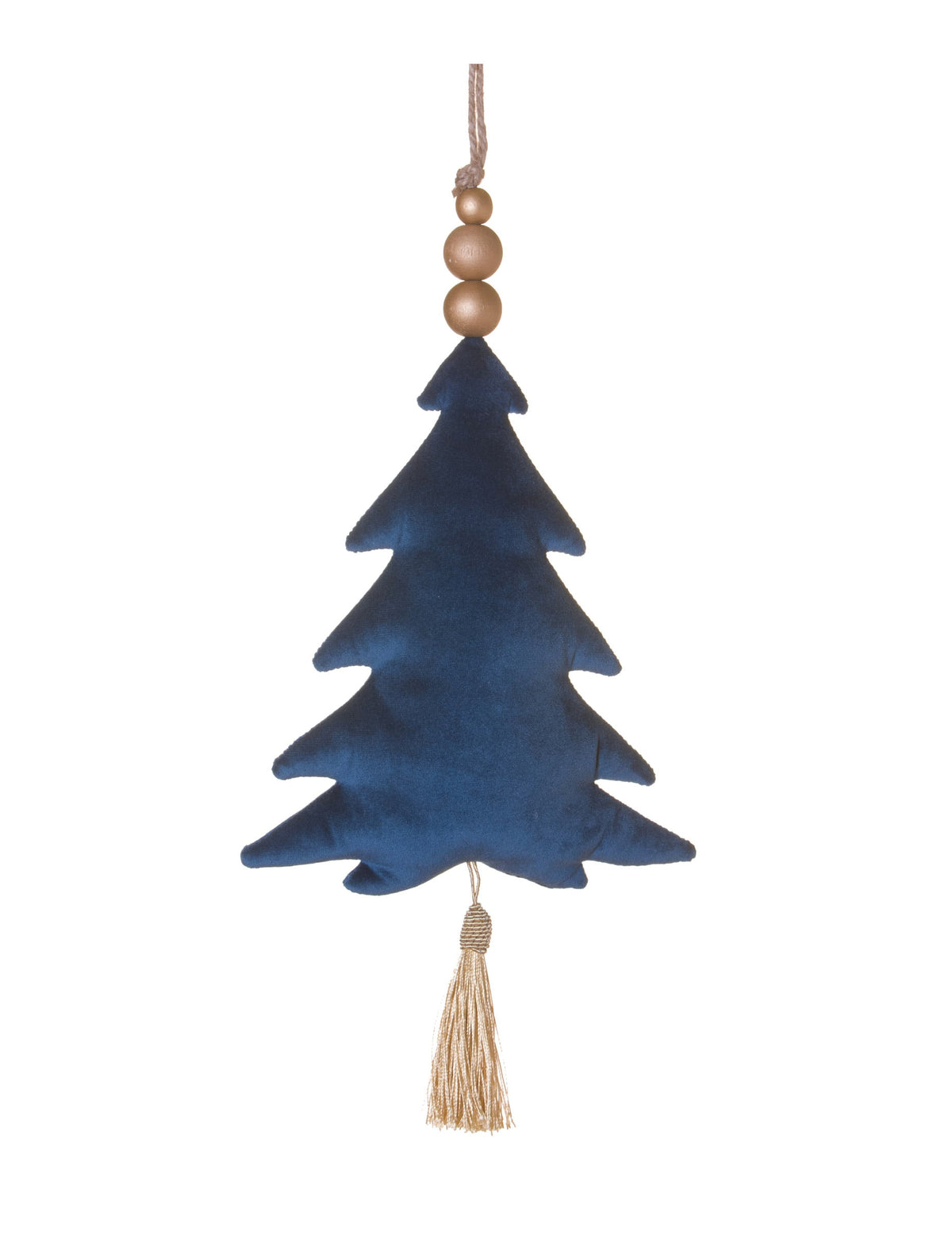 Suspension sapin pour décoration bleu marine en velours avec perles et tassel