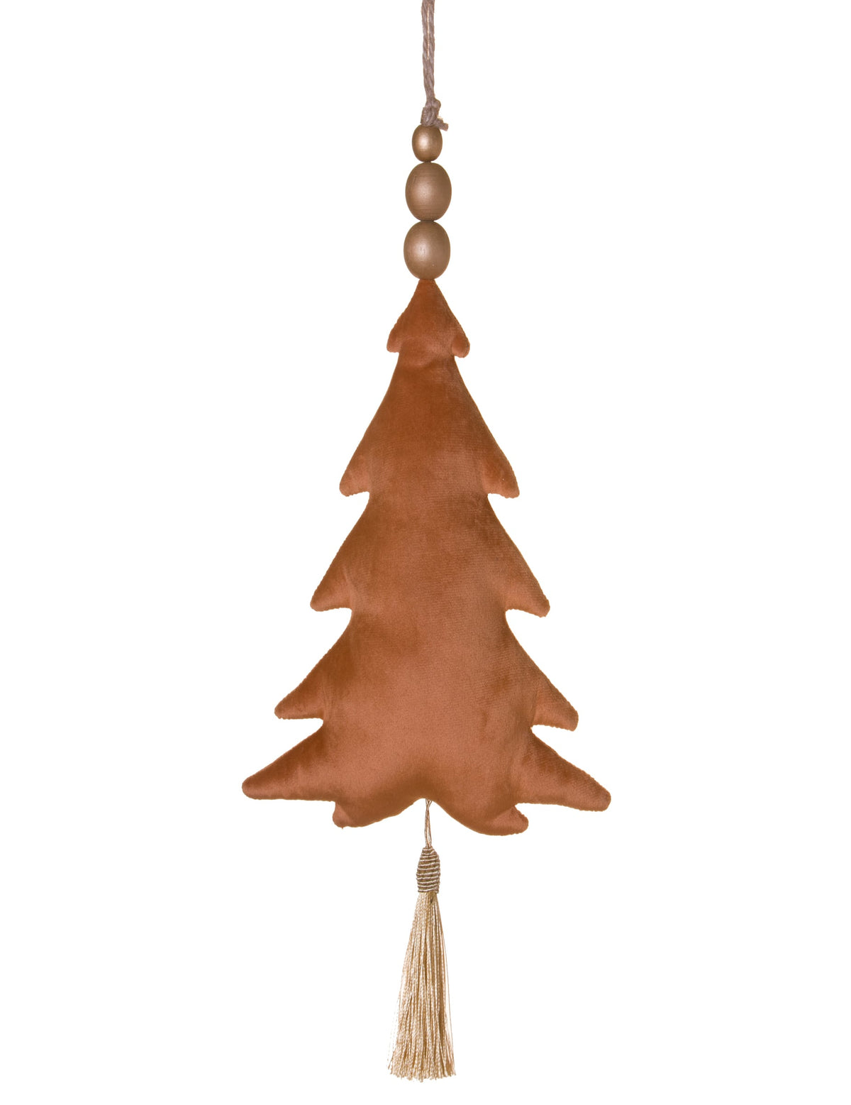 Suspension sapin pour décoration de Noël en velours terracotta avec tassel ivoire