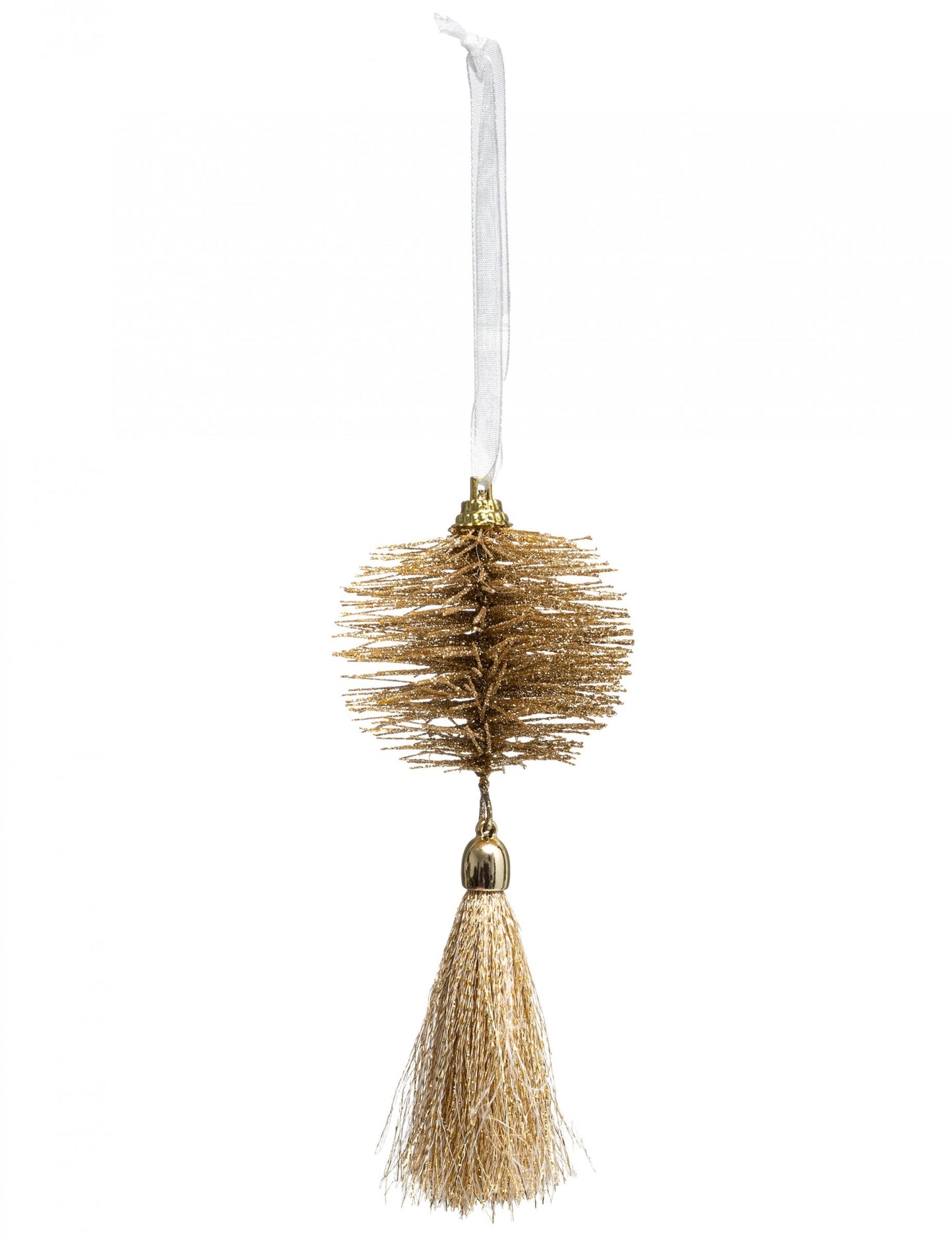 Suspension pompon de Noël pour sapin à paillettes dorées