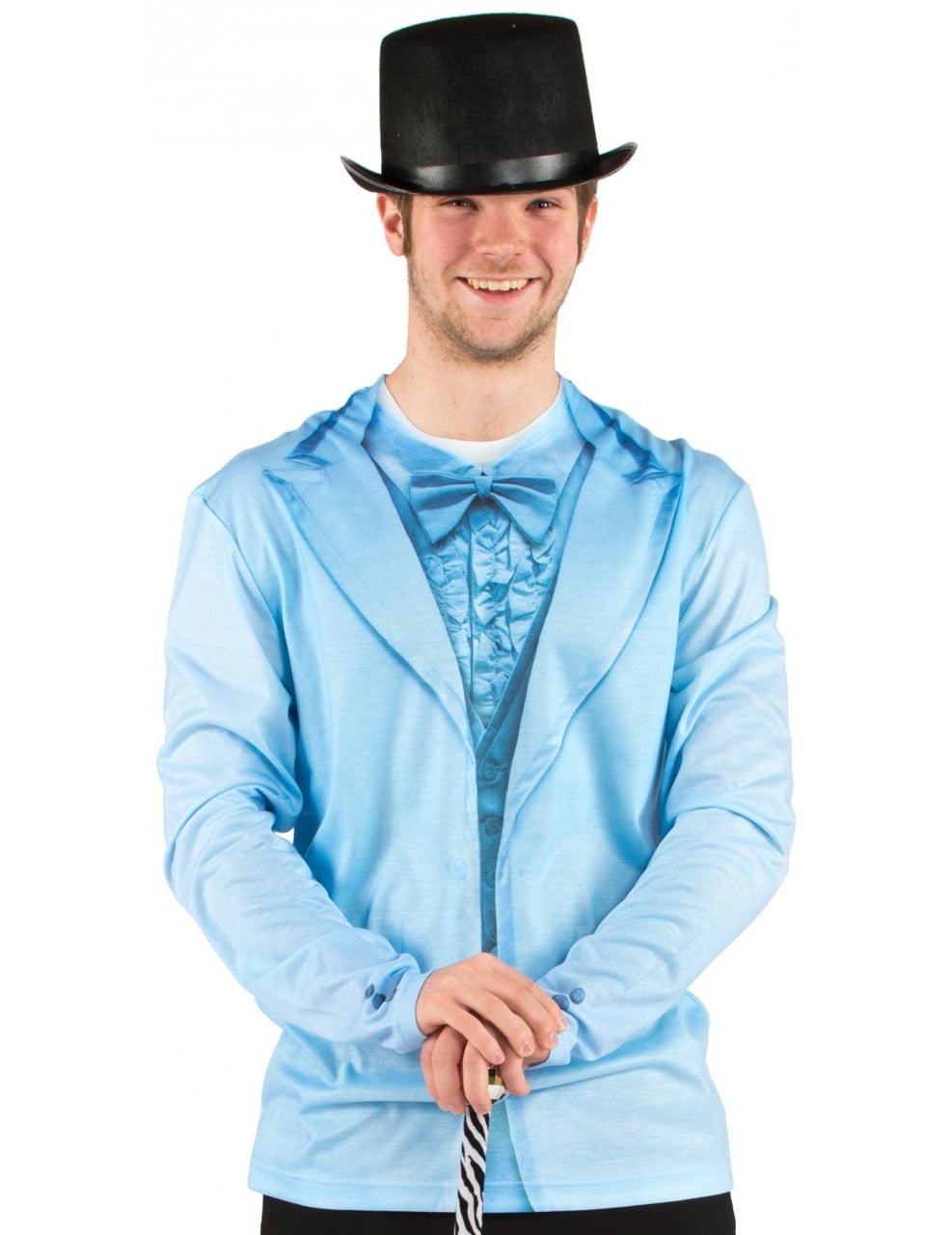 T-shirt estampada fato para adulto azul com padrão de smoking