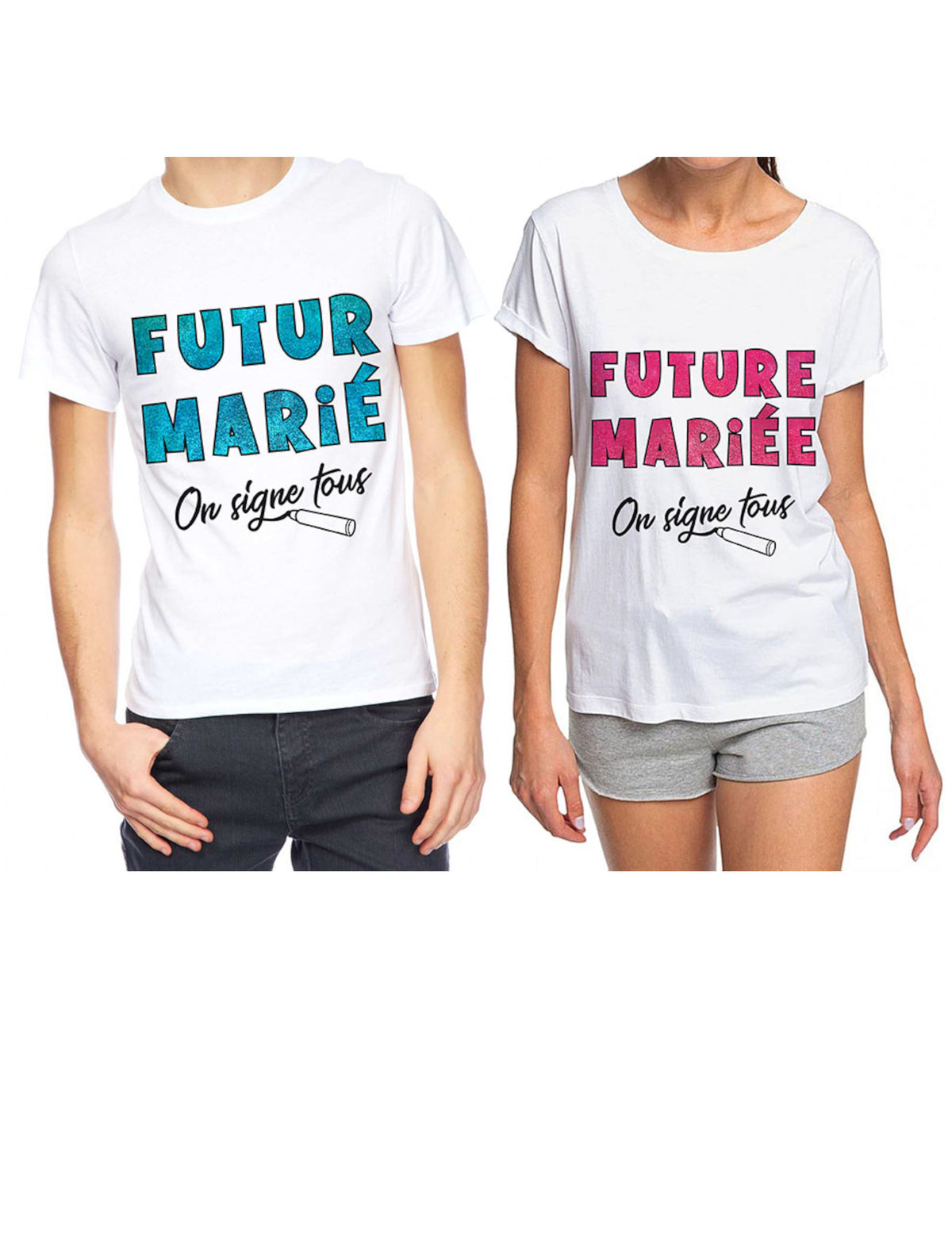 Versões Futuro Noivo e Futura Noiva do T-shirt Despedida de solteiro
