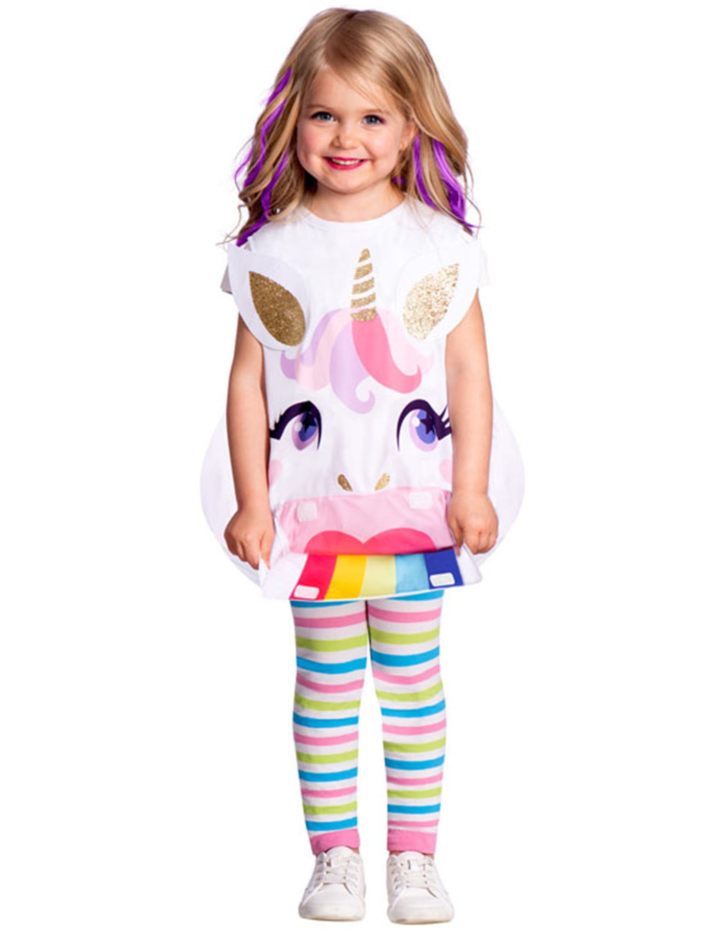 Tablier cachette licorne pour fille blanc et multicolore avec arc-en-ciel