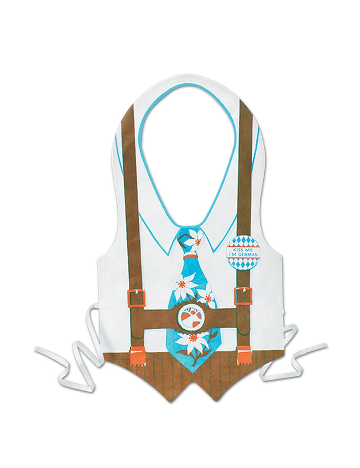 Avental festa da cerveja Edelweiss para adulto branco e castanho com gravata azul florida