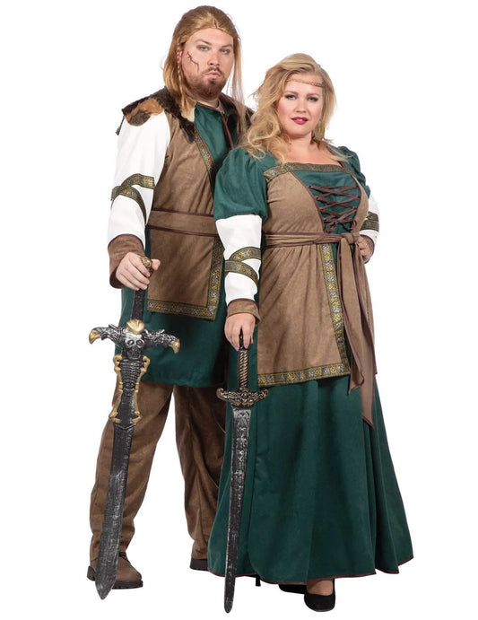 Fantasia de casal de guerreiros vikings para adultos