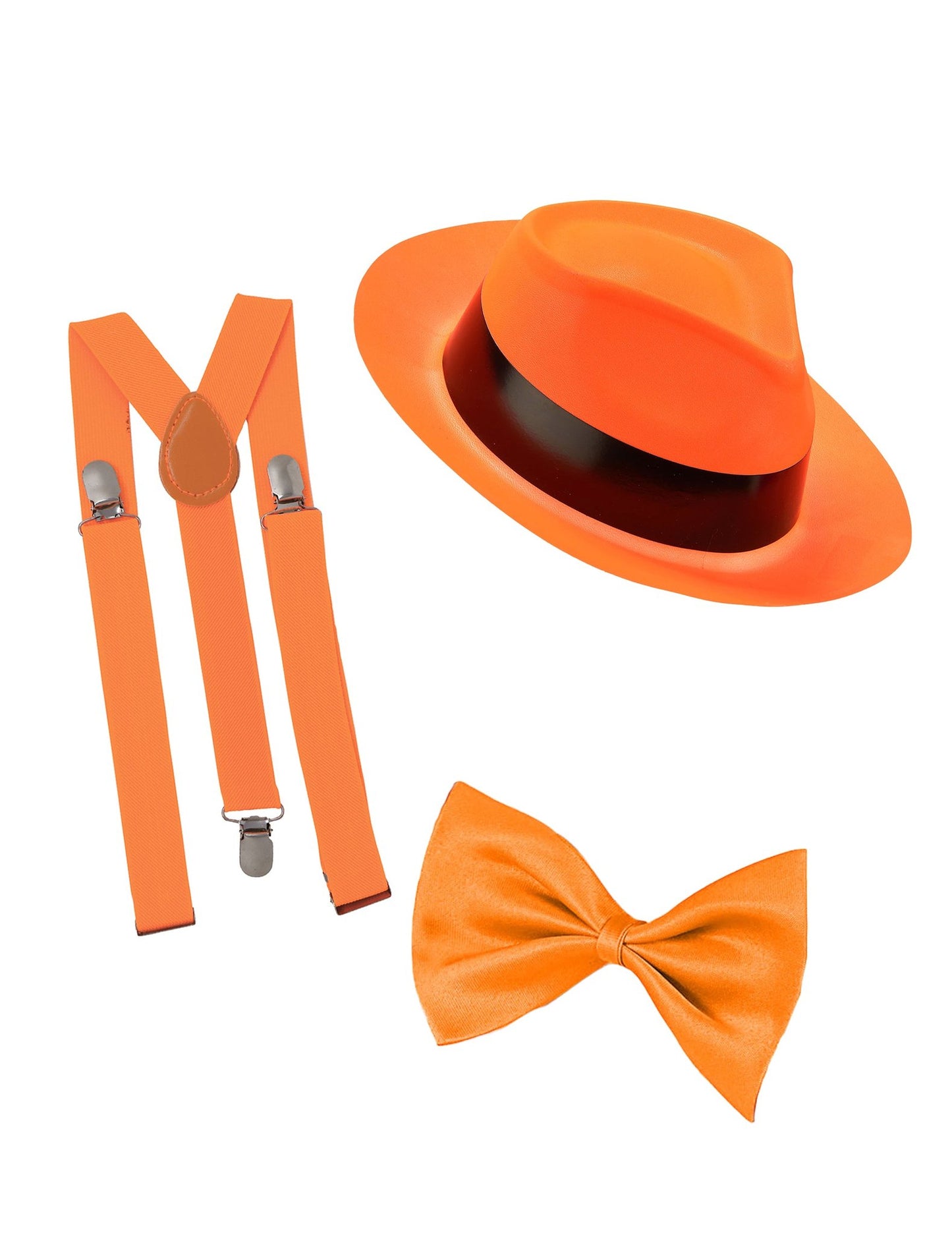 Kit de acessórios de laço e suspensório laranja fluo para adultos