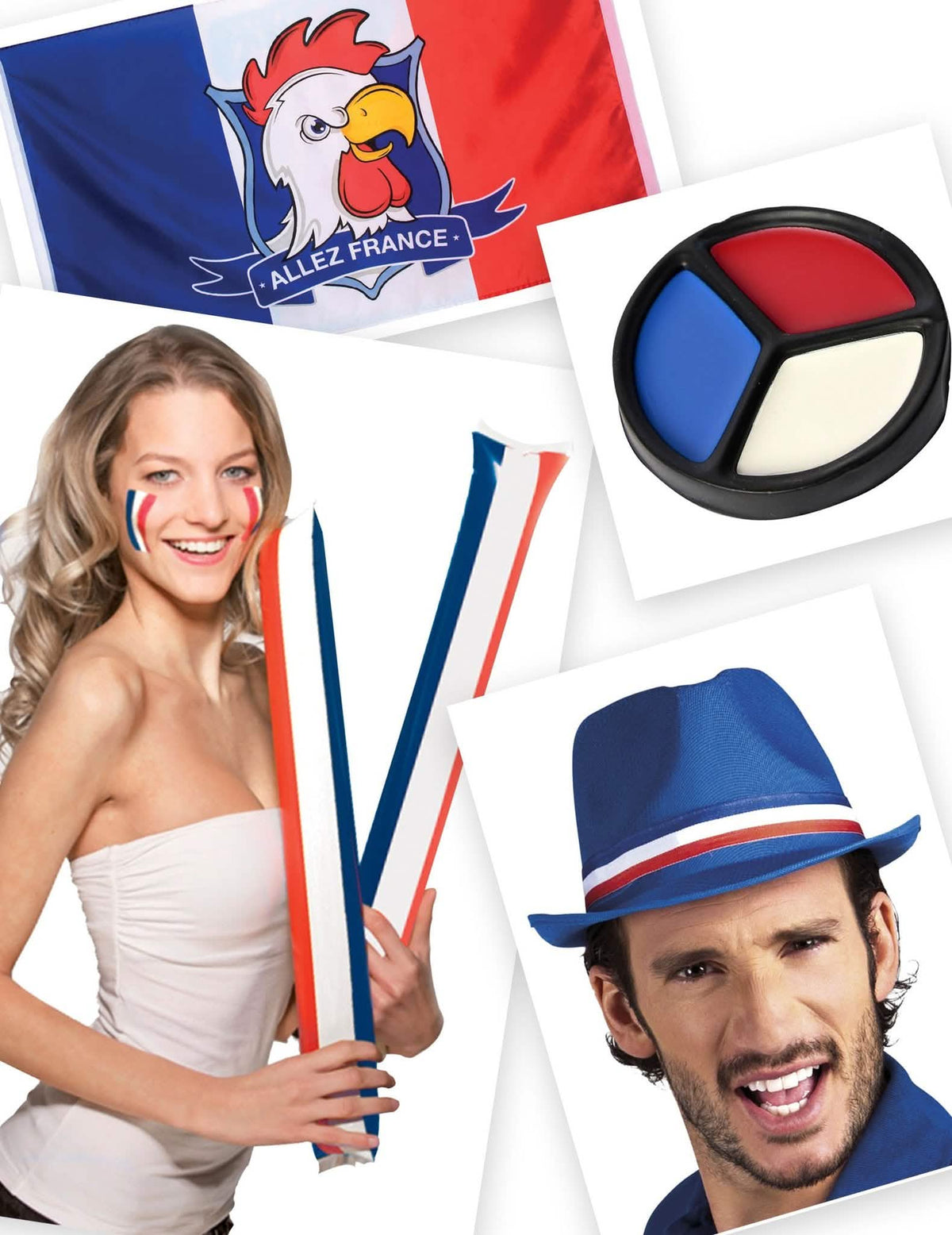 Kit de torcedor azul, branco e vermelho