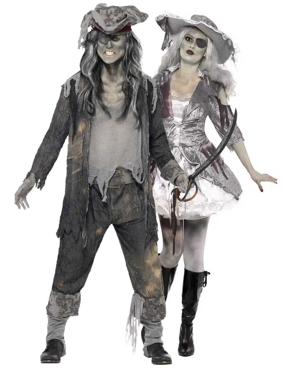Disfarce de casal fantasma pirata de Halloween