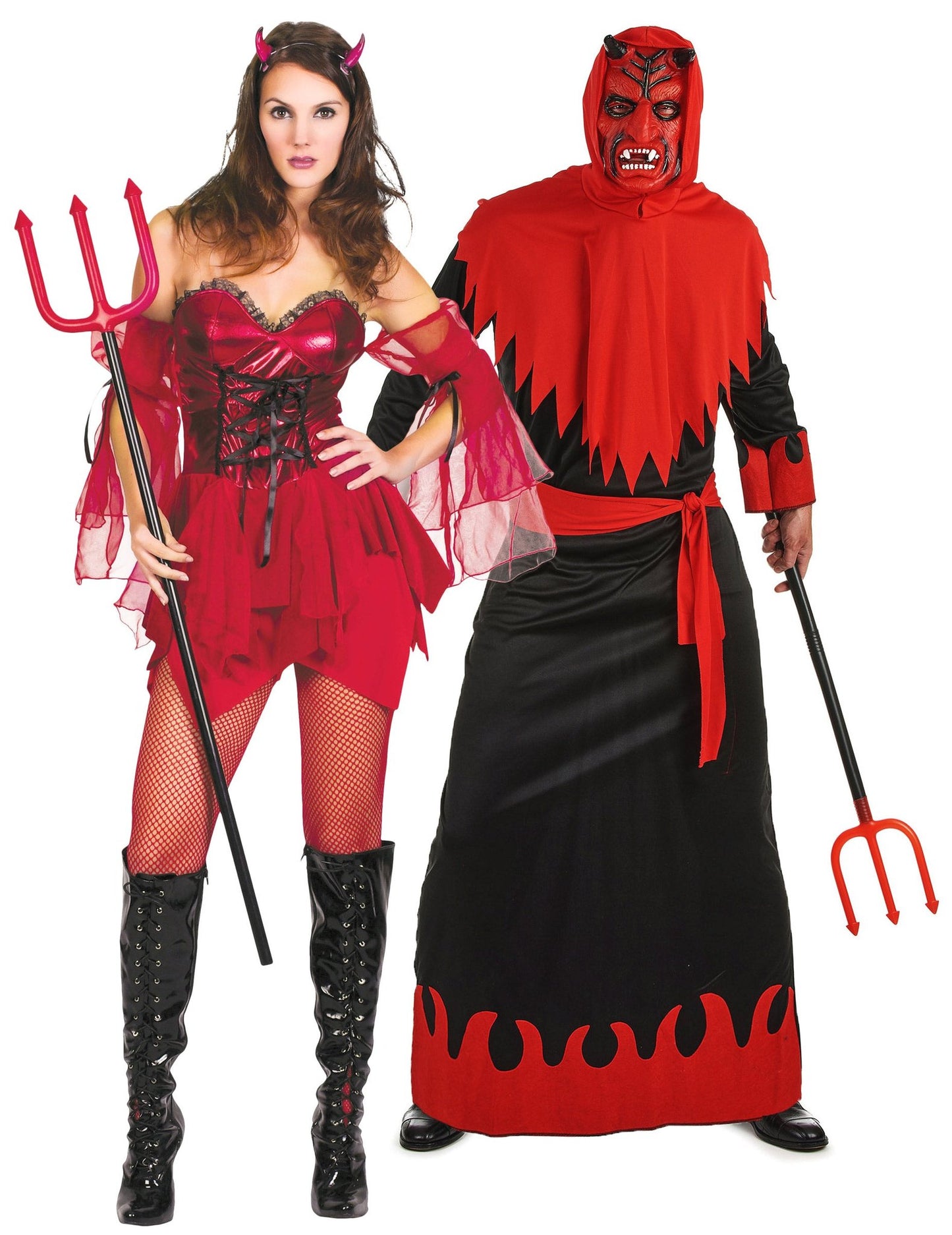 Fantasia de casal diabo sexy adulto e ela-diabo Halloween