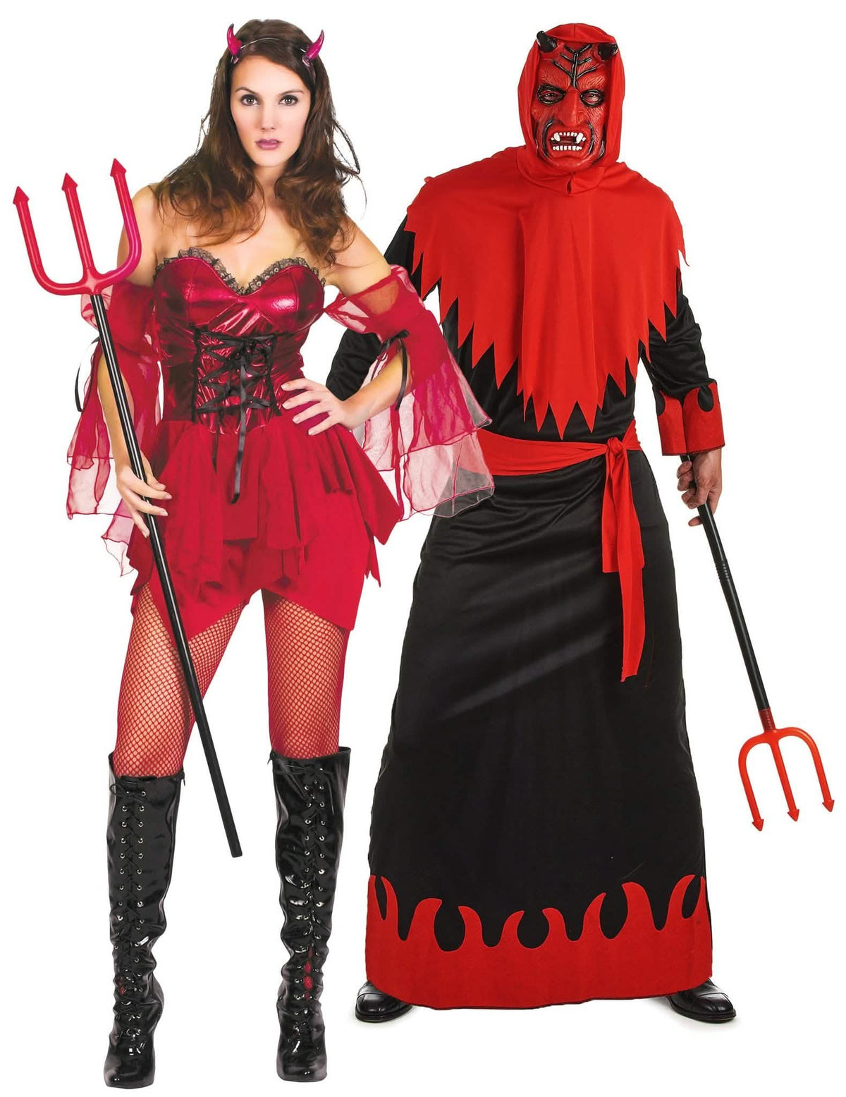 Fantasia de casal diabo sexy adulto e ela-diabo Halloween