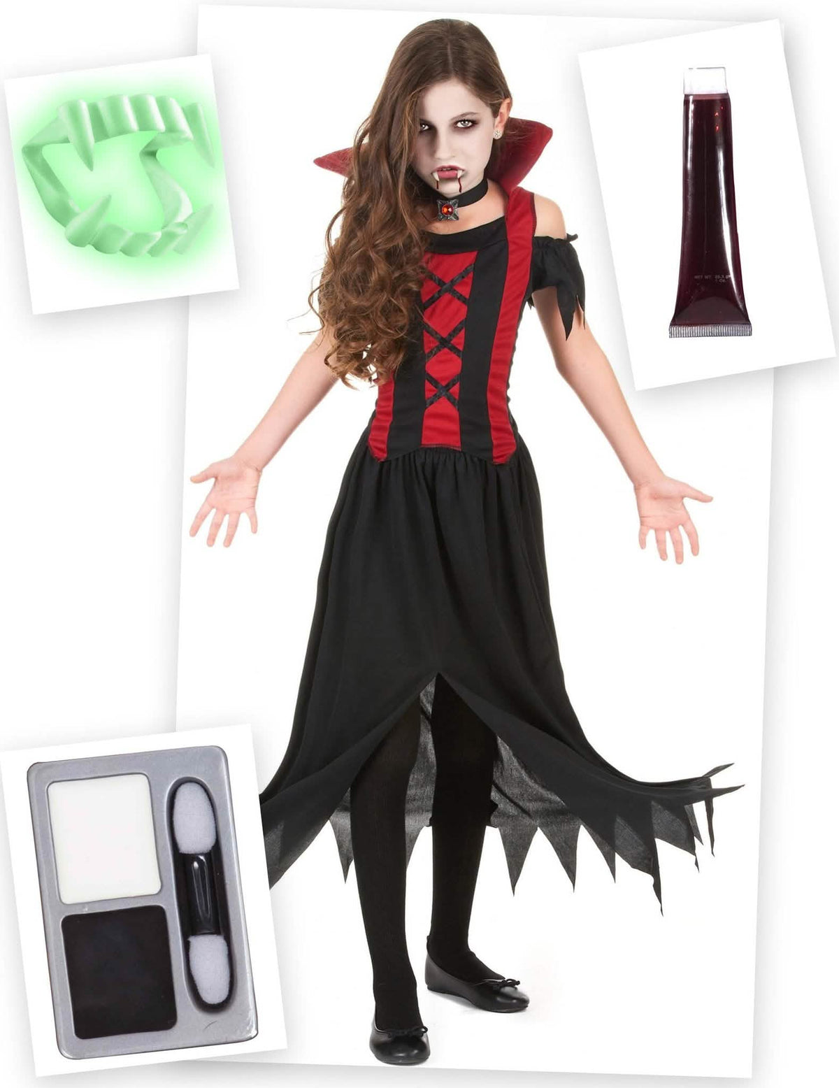 Pacote de fantasias de vampiro vermelho para Halloween para meninas