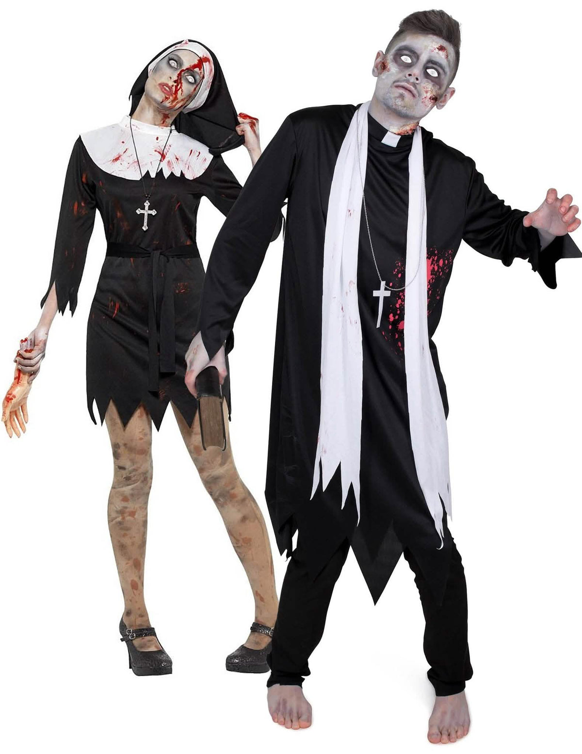 Fantasia de casal zumbi de casal religioso para Halloween