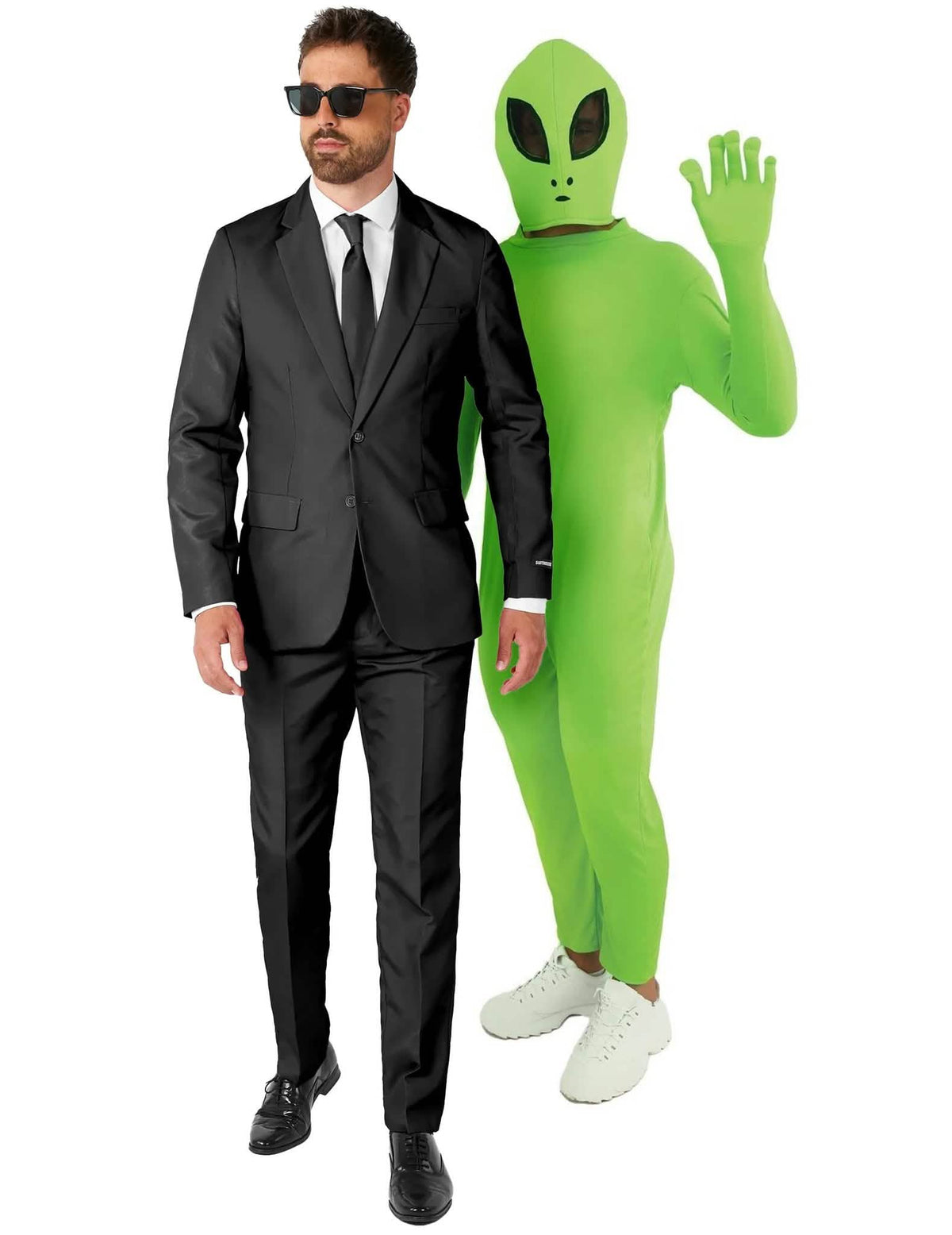 Fato de casal homem em preto e alienígena adulto