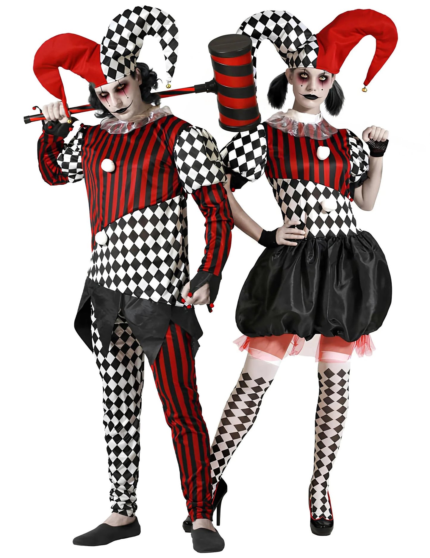 Fato de casal de palhaços assustadores para adultos no Halloween