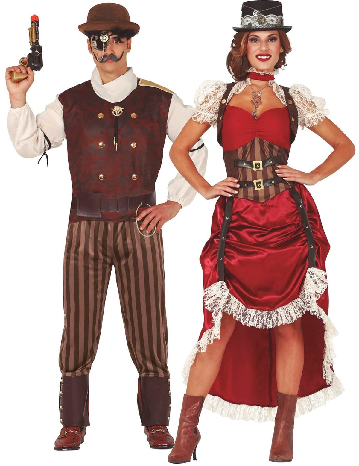 Disfarce de casal steampunk vermelho adulto