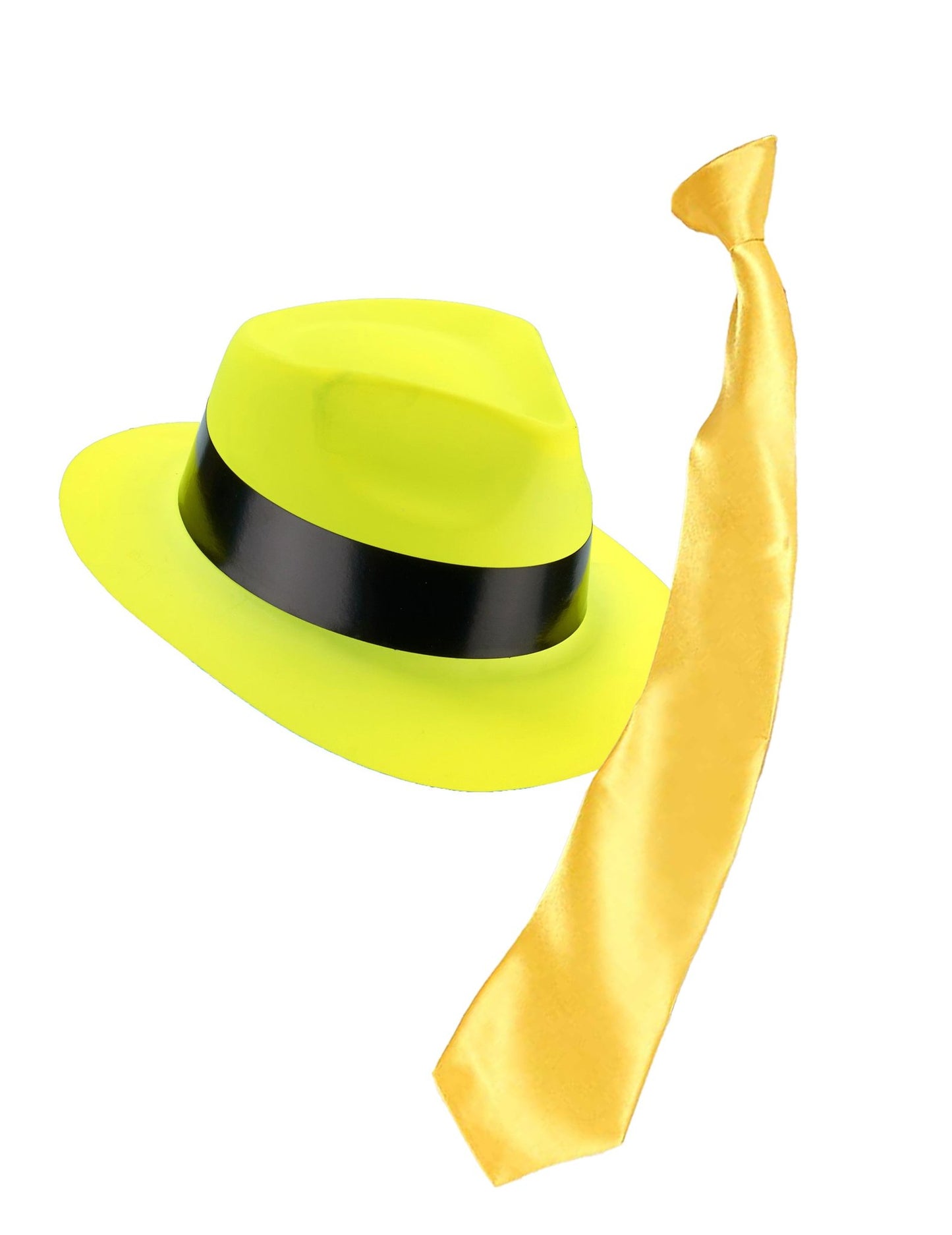 Kit de acessórios amarelo fluo para chapéu e gravata para adultos