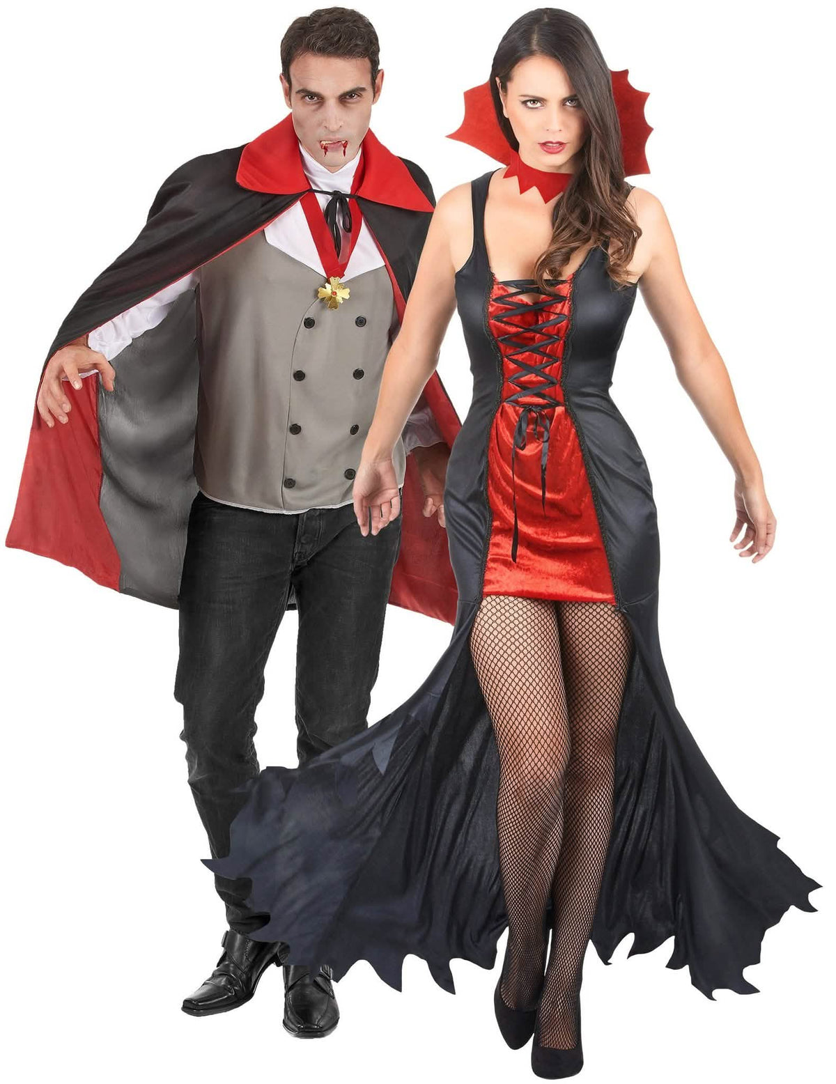 Disfarce de casal vampiro vermelho sangrento para adulto