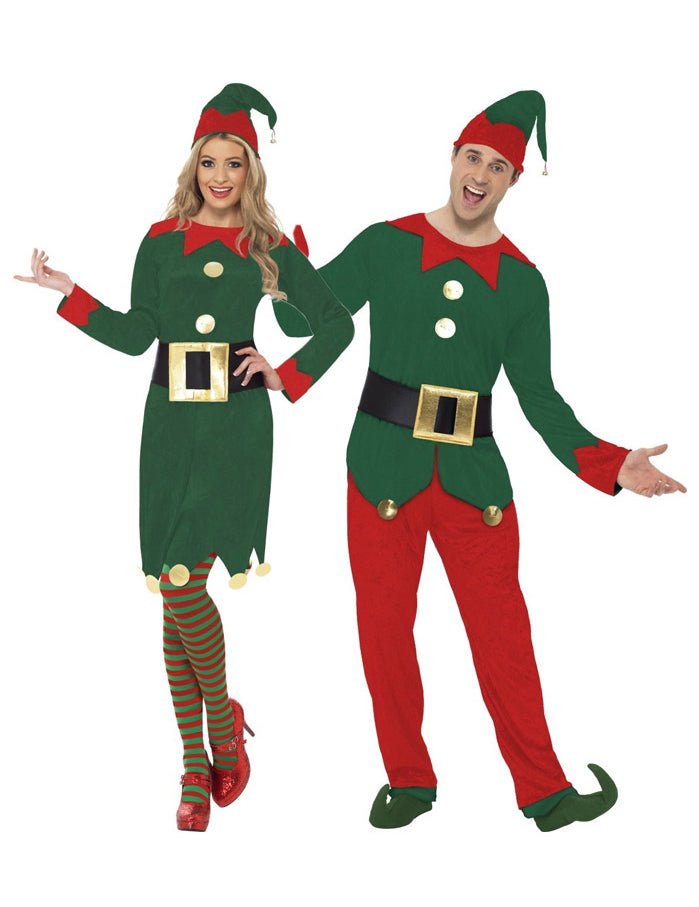 Disfarce de casal duendes do Pai Natal adulto