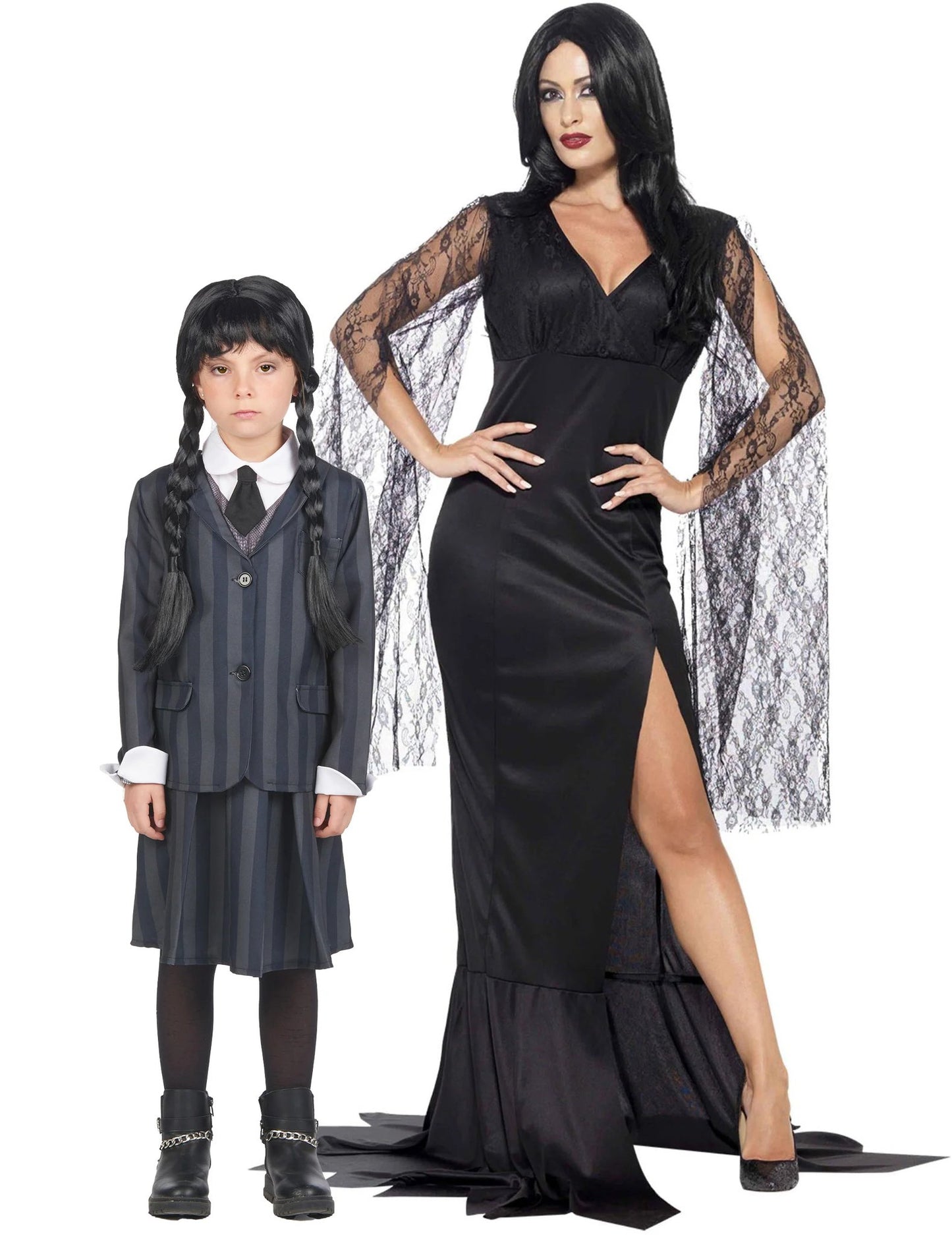 Fato de casal família macabra mãe e filha Halloween