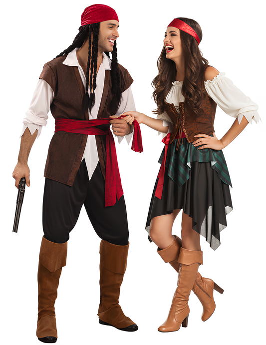 Mise en situation du déguisement de pirate à rayures pour couple