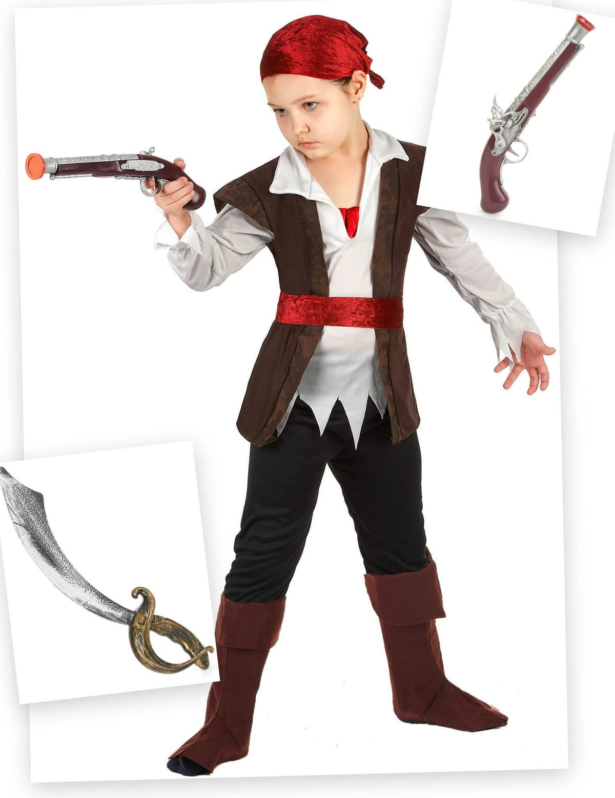 Pack disfarce de pirata menino com sabre e pistola