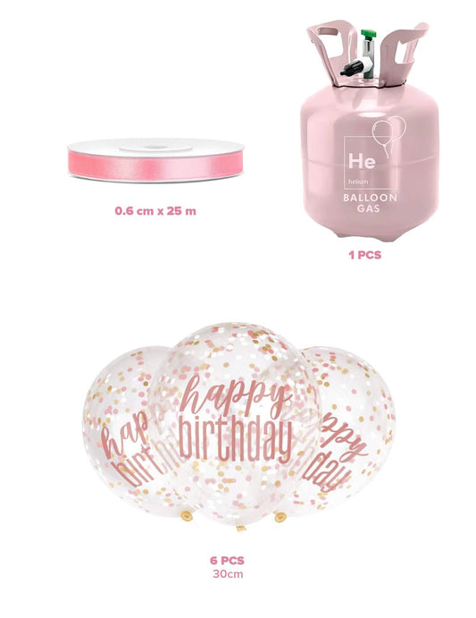 Kit de cilindros de hélio com 6 balões de confettis transparentes e fita de cetim