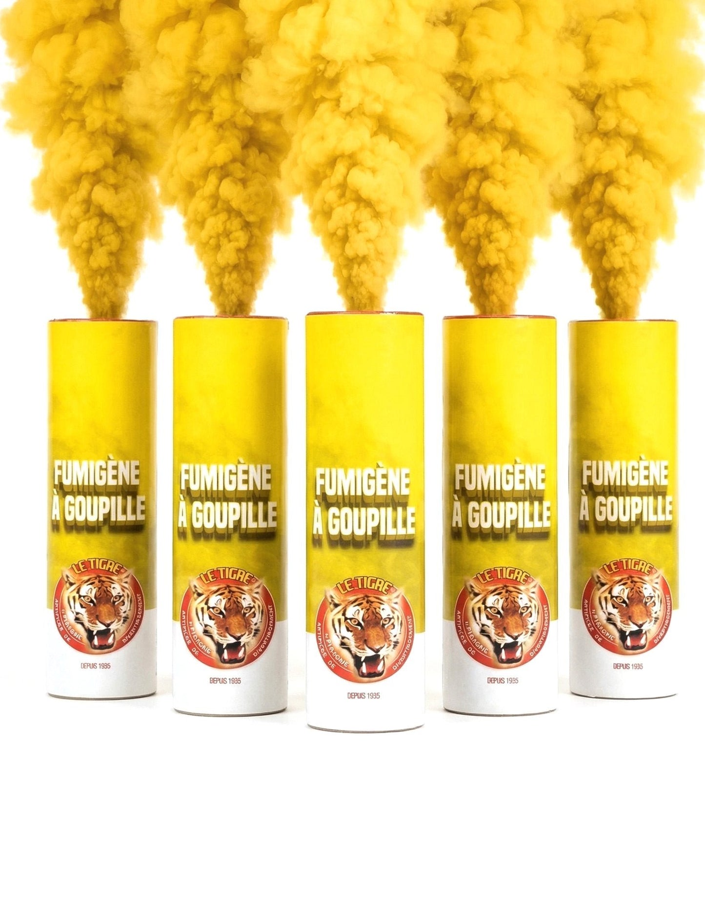 Conjunto de 5 fumígenos amarelos com pino 1 min