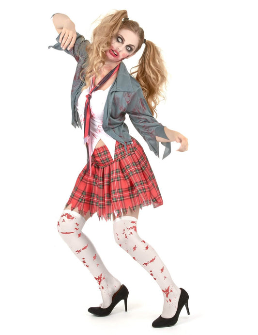 Pack disfarce estudante zombie com meias e sangue falso Halloween