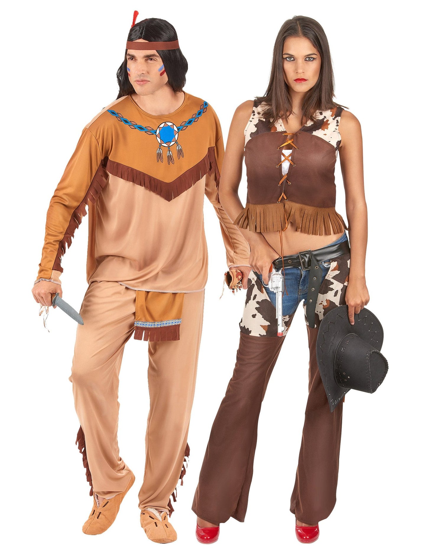 Disfarce de casal índio e cowgirl adultos