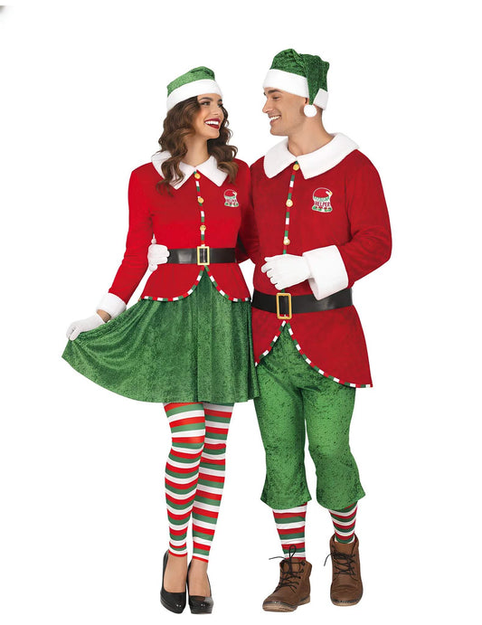 Disfarce de casal de elfos de Natal adulto