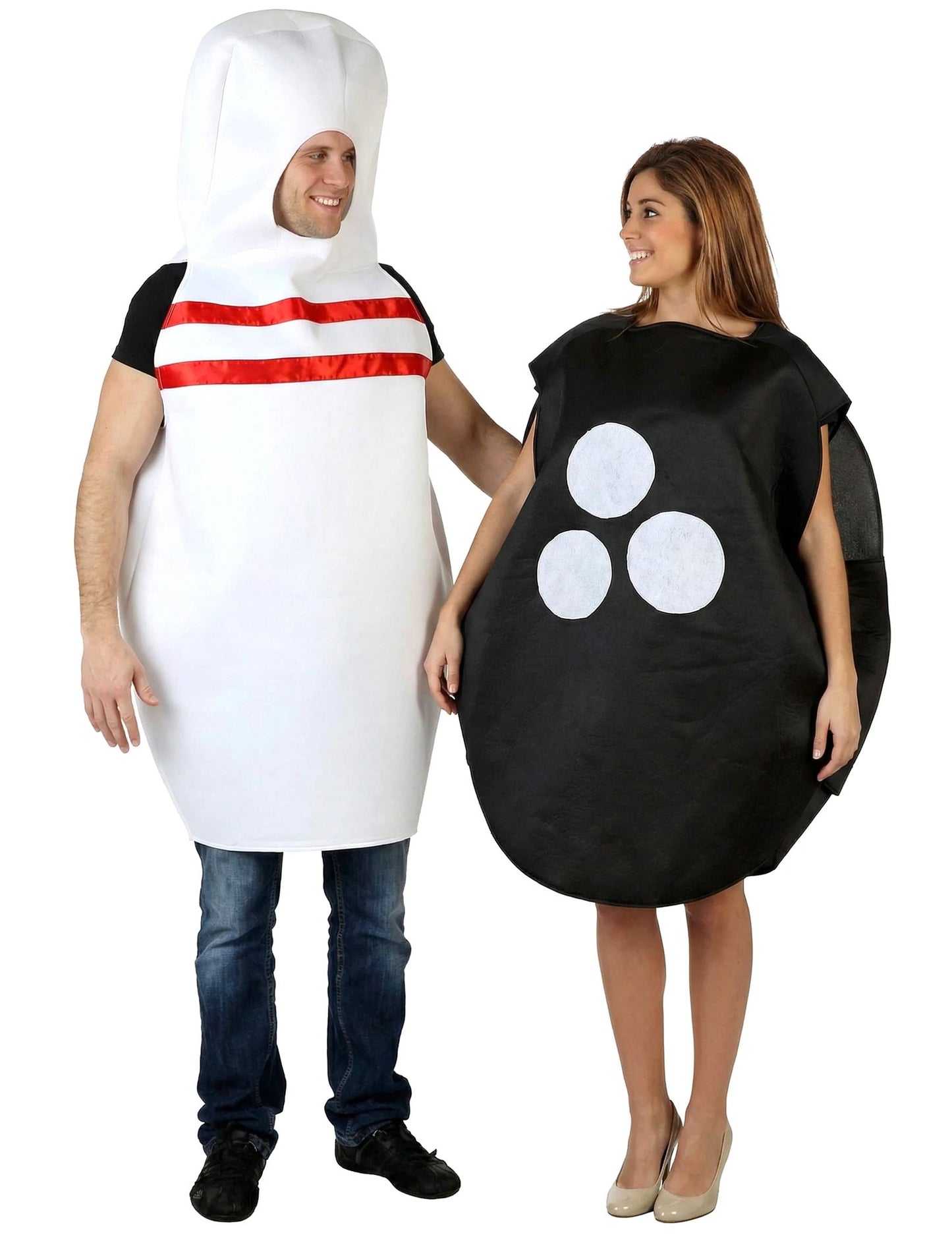 Disfarce de casal bola e pino de bowling para adultos
