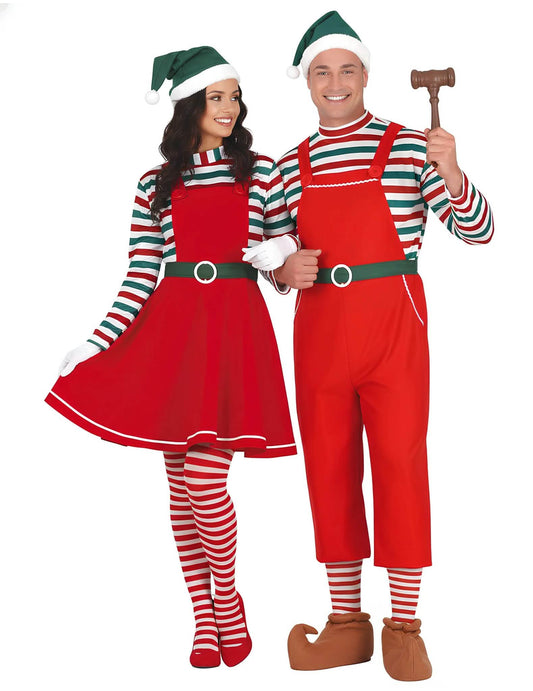 Disfarce de Casal Duendes do Pai Natal Adulto
