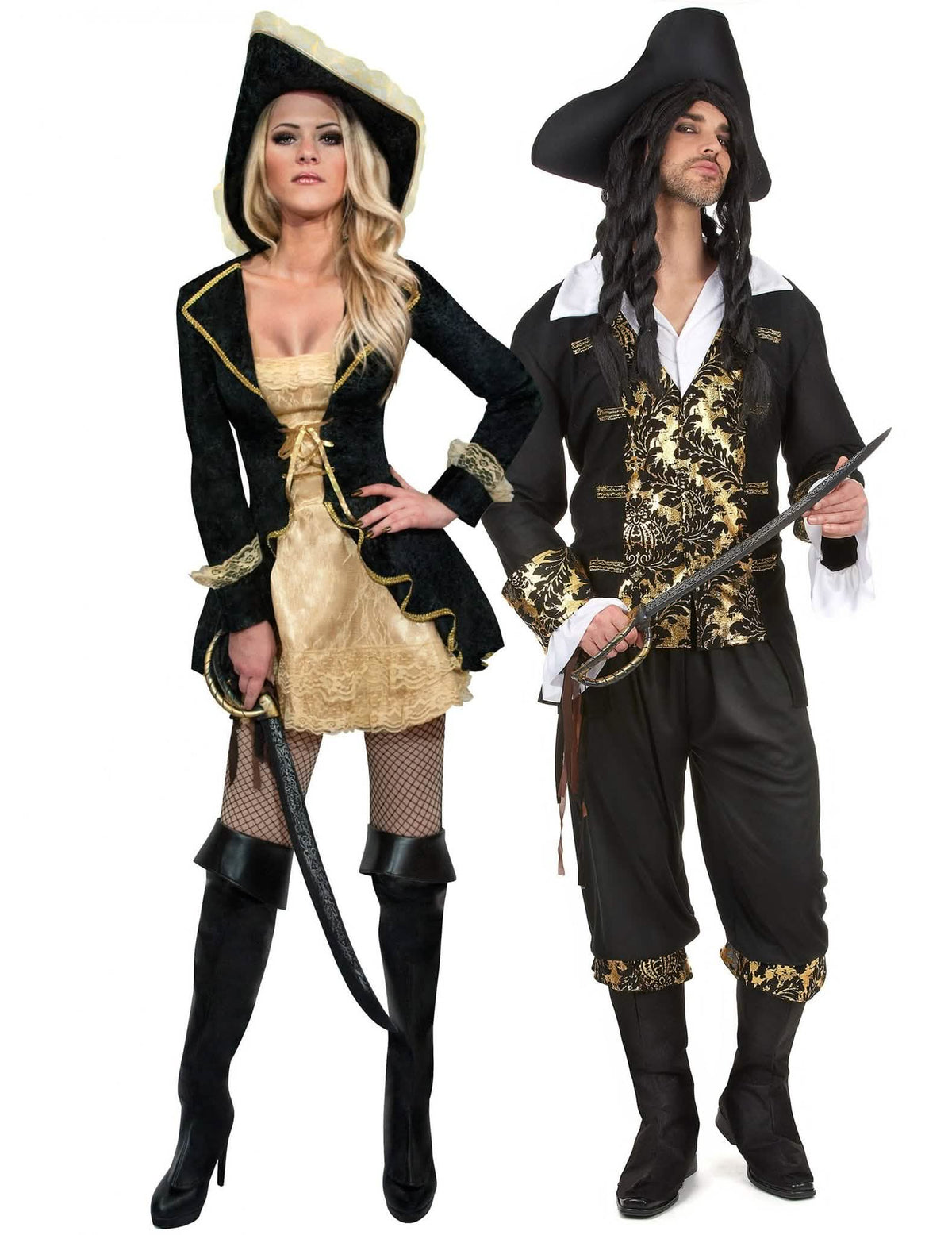 Disfarce de casal de piratas barrocos para adulto
