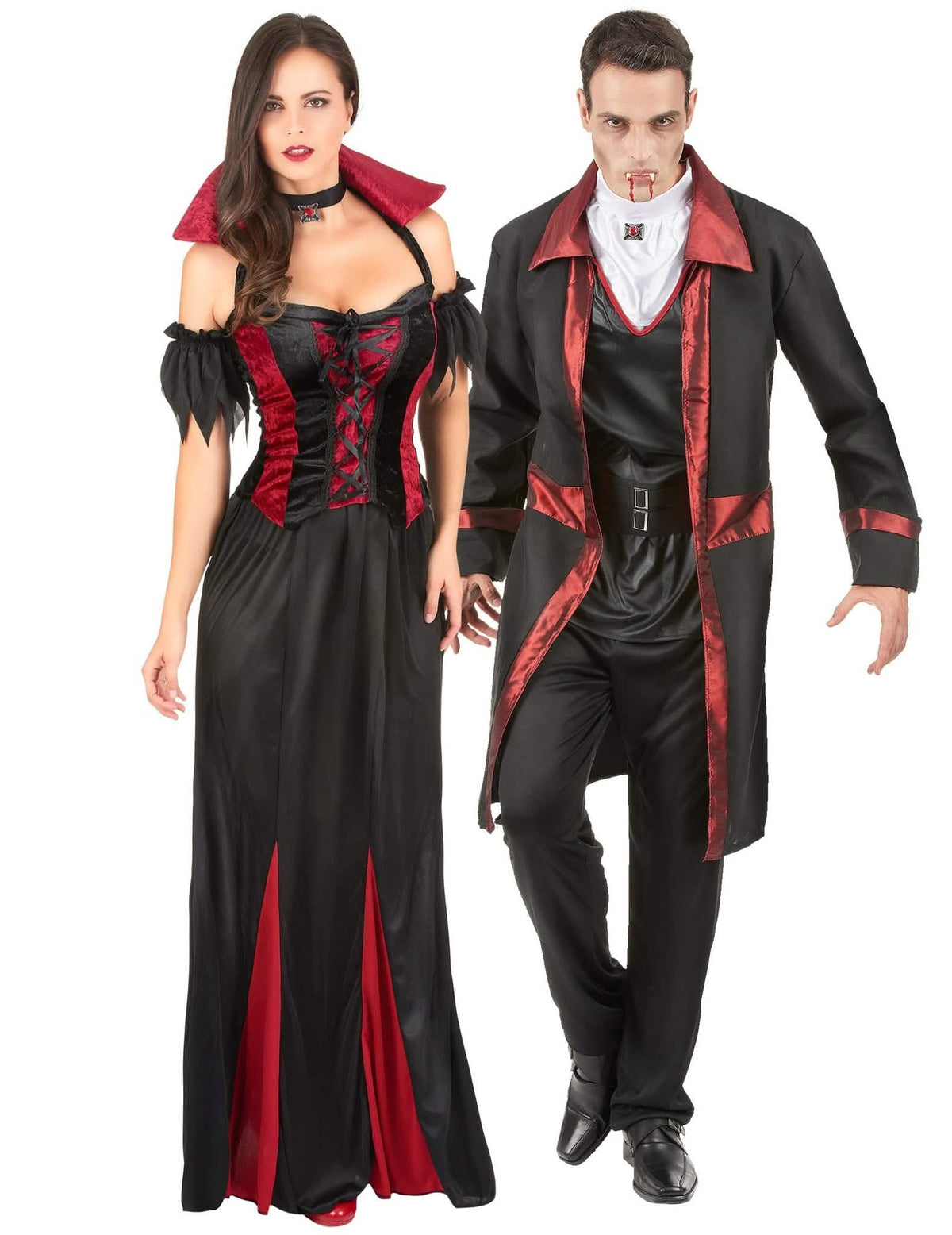 Fato elegante de casal de vampiros de Halloween para adulto
