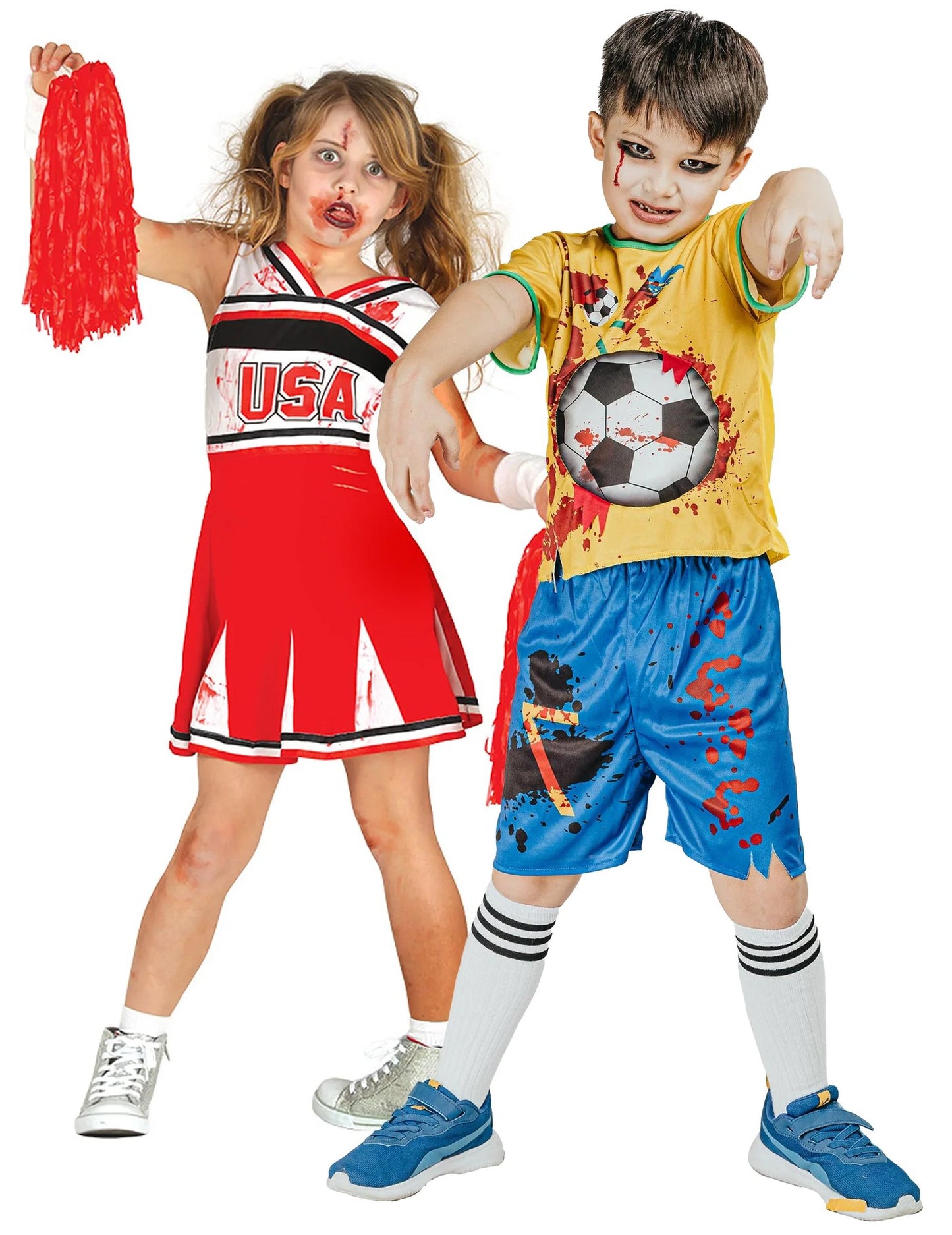 Fato de casal de cheerleader e futebolista zombie para crianças