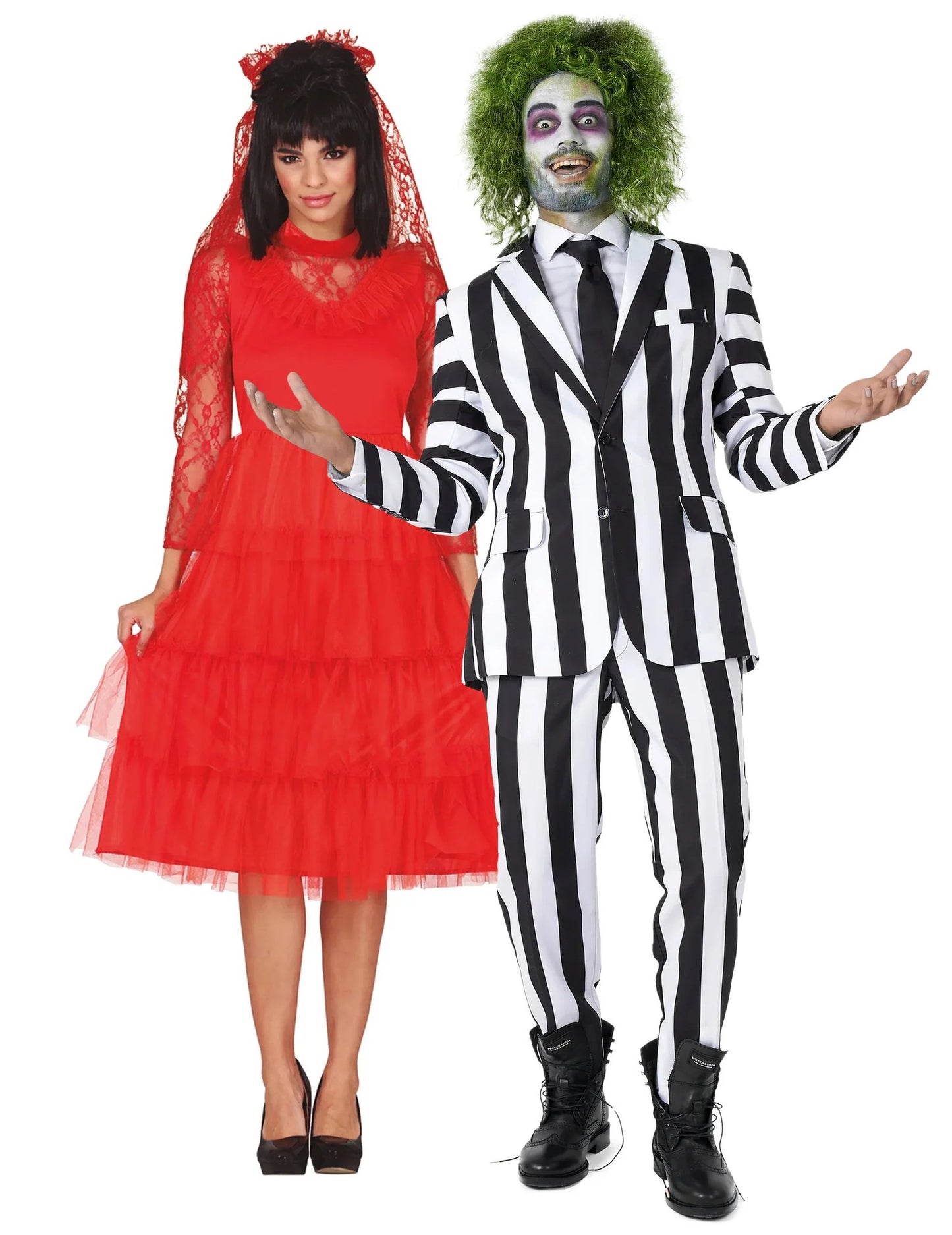 Disfarce de casal Beetlejuice™ e Noiva Vermelha para adultos