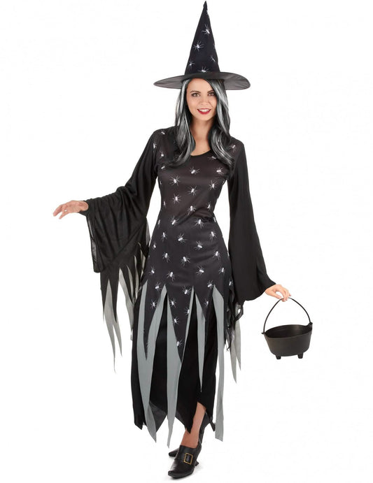 Pack disfarce de bruxa mulher com caldeirão e peruca Halloween