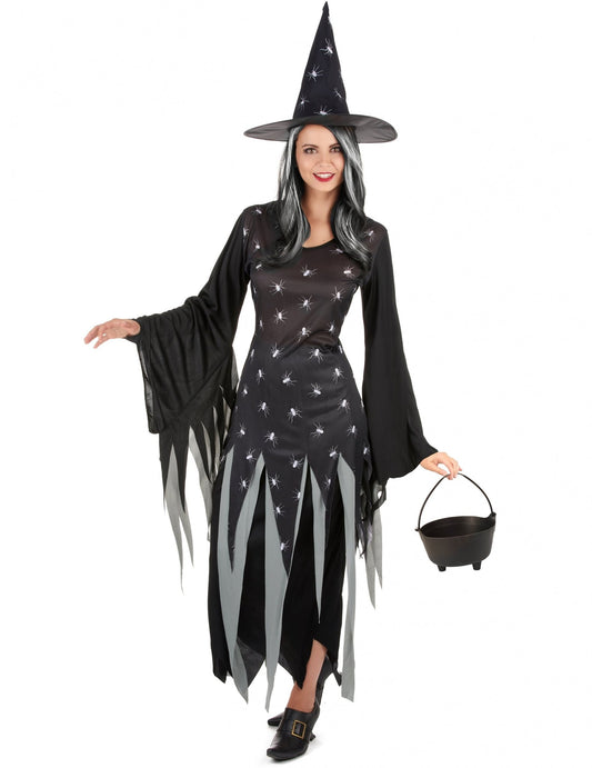 Pack disfarce de bruxa mulher com caldeirão e peruca Halloween