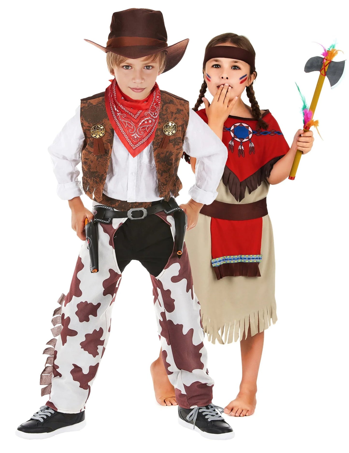 Disfarce de casal de cowboy e índio para criança