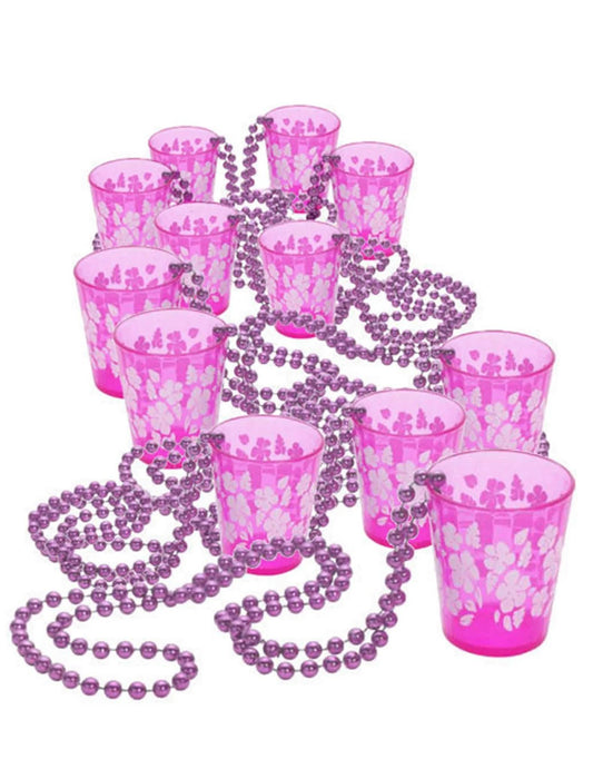 Pack de 12 colares cor-de-rosa com copo de shot