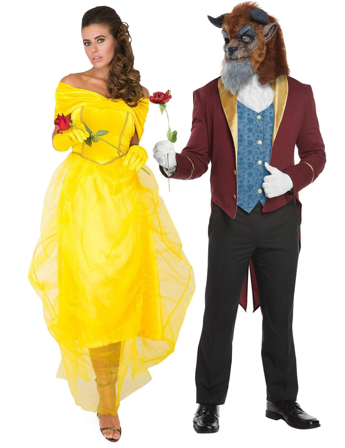 Linda fantasia de casal de princesa, princesa e sua fera