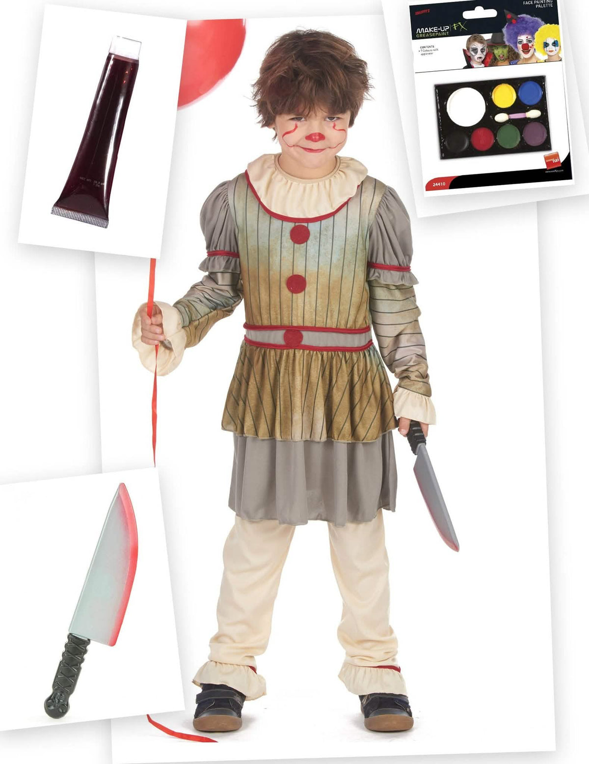 Pacote de fantasias de palhaço de Halloween aterrorizante para meninos