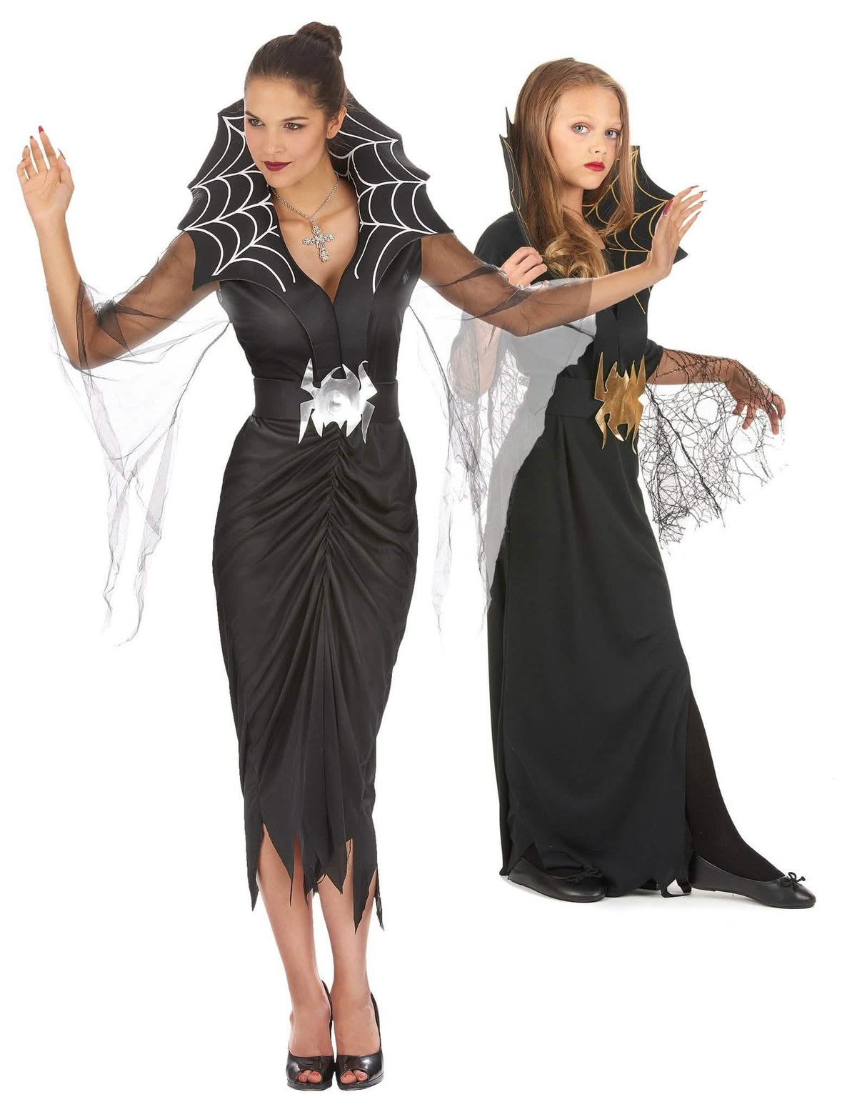 Fantasia de casal aranha bruxa mãe e filha Halloween