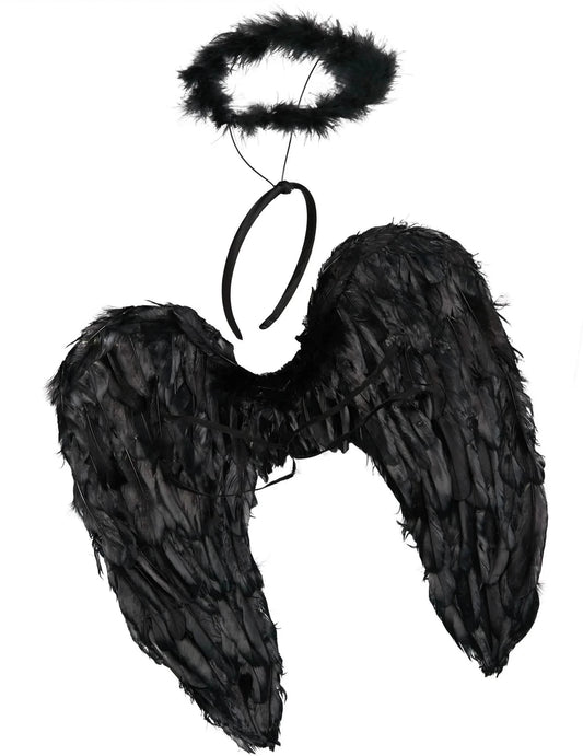 Kit de acessórios anjo negro adulto